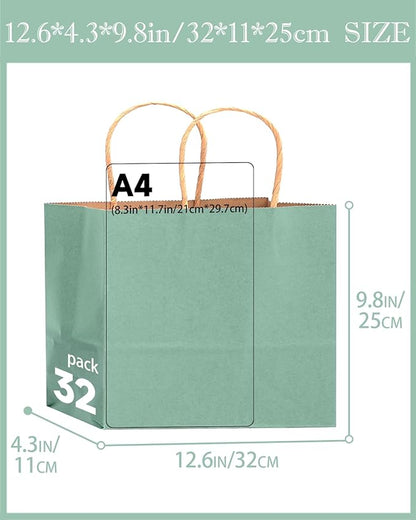 qiqee 100PCS Large Gift Bag with Handles Bulk 13"x4.5"x10" Gift Bags Kraft Light Blue Multiple Uses (32x11x25cm,Wide Large)