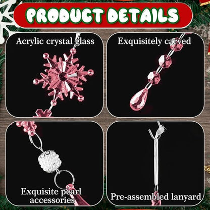 Lanpn 26 Pcs Christmas Ornaments Crystal Christmas Tree Decoration, Hanging Clear Acrylic Snowflake Icicle Drop Pendants for Xmas Winter Outdoor Indoor Party Decoration Pink
