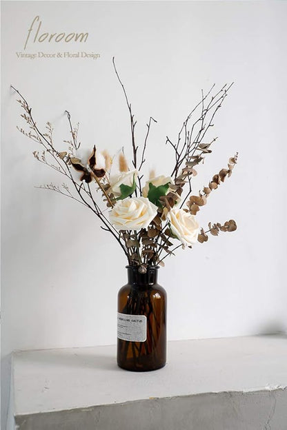 Floroom Artificial Flowers 50pcs Real Looking Cream Foam Fake Roses with Stems for DIY Wedding Bouquets Bridal Shower Centerpieces Floral Arrangements Party Tables Home Decorations