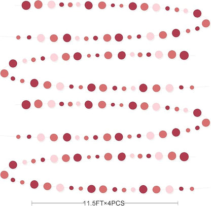 Burgundy Dusty Pink Decorations Circle Dot Garland Maroon Pink Hanging Polka Dot Streamer Banner for Wedding Birthday Bridal Shower Engagement Baby Shower Graduation Anniversary Garnet Party Supplies
