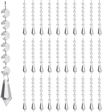 100 Pack Hanging Crystals - Clear Acrylic Prisms Pendant Ornaments for Christmas Tree, Centerpieces, Chandelier, Window & Home Decor, Ideal for Weddings, Parties Decorations (Icicle)