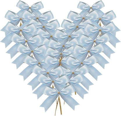 50pcs 3.5" Light Blue Satin Ribbon Bows Twist Ties Bows Wine Bows Tie with Fish Tail Cutting (Lt.Blue)