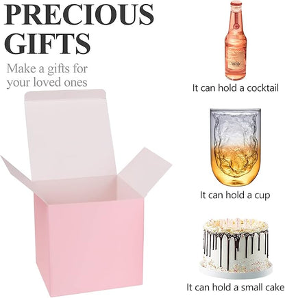 COTOPHER Small Gift Boxes 25 Pack 6x6x6 inches Pink Gift Boxes with Lids for Gifts, Crafting, Wedding Party Favor, Cupcake Boxes, Candy, Bridesmaids Proposal Box with Ribbons and Stickers