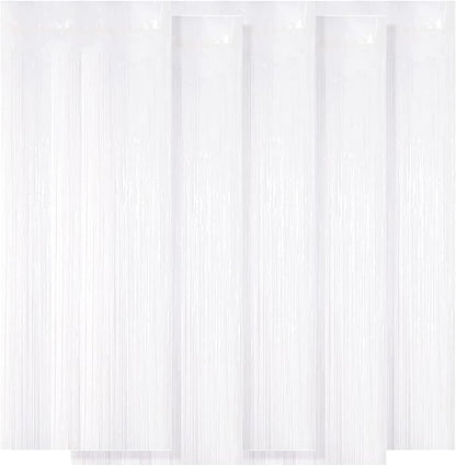 5 Pack White Fringe Foil Curtain 3.2ft x 8.2ft Tinsel Backdrop Streamers for Birthday Party Decoration Wedding Christmas