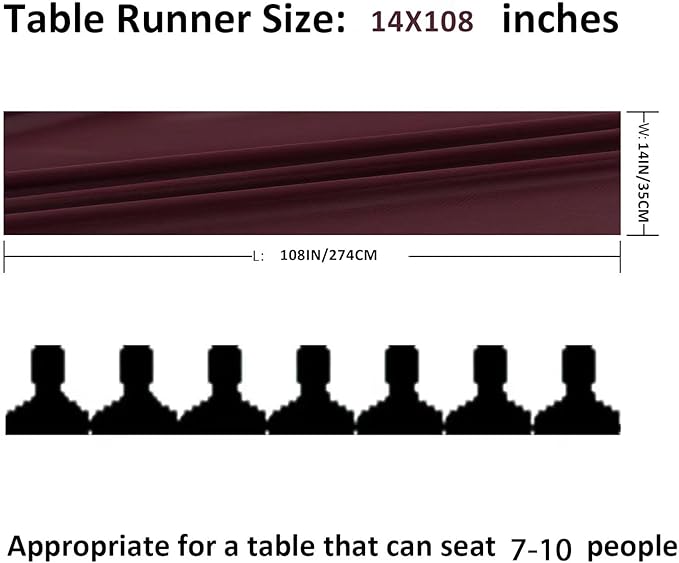 6Pack 9ft Chiffon Table Runner 14x108 Inch Sheer Romantic Table Runner for Wedding Birthday Party Bridal Shower Outdoor Decoration -Burgundy