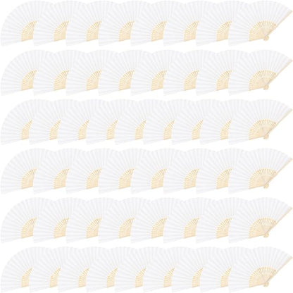 MCEAST 50 Pieces Silk Folding Fan with Bamboo Frames, Handheld Fan Folding Hand Fan Foldable Fan for Wedding Gifts, Party Favors, Home Decoration, White
