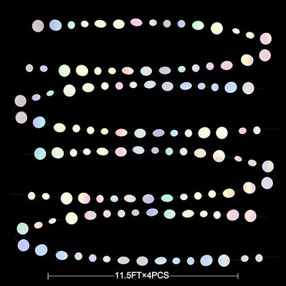 46 Ft White Iridescent Circle Dots Garland Hanging Holographic Polka Dots Streamer for Birthday Bachelorette Engagement Wedding Bridal Shower Galaxy Pastel Winter Christmas Party Decorations Supplies