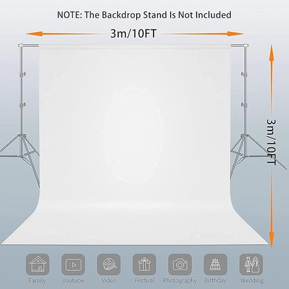 10 x10 FT White Backdrop Background, 100% Polyester Large Pure White Photo Backdrop, Foldable Washable Screen for Photography Party Portrait Photoshoots Booth Video Studio