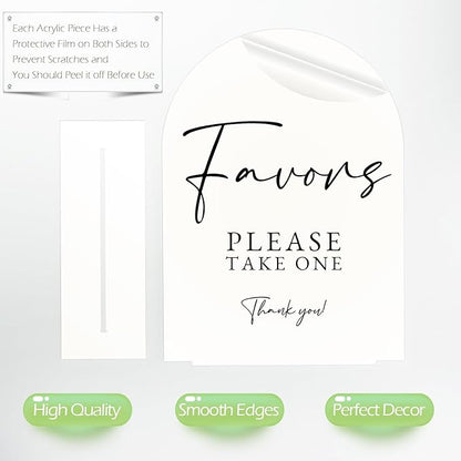 White Arch Acrylic Wedding Sign- 8"x10" Favors Sign and Base,1/8" Thick | Modern Calligraphy Arched Acrylic Favors Sign for Wedding & Party