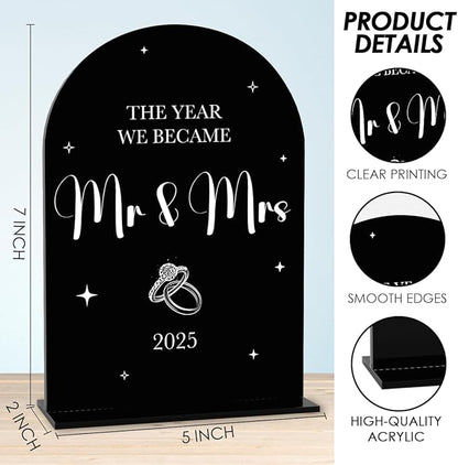 Black Wedding Sign, The Year We Became Mr and Mrs Signs, Wedding Engagement Bridal Shower Decor for Reception Ceremony Party, Weddings Love Acrylic Sign
