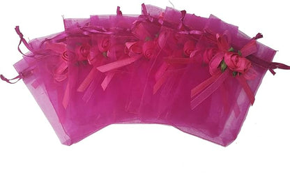 Ankirol 50pcs Sheer Organza Favor Bags For Wedding 3.8x4.8'' Gift Bags Samples Display Drawstring Rose Pouches (hot pink)