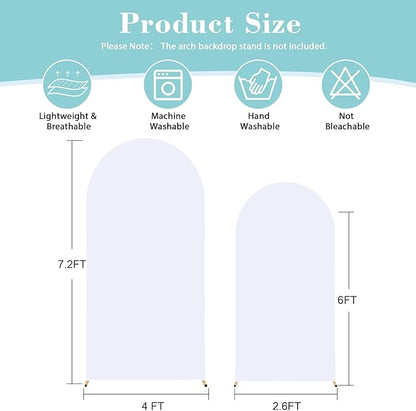 White Arch Backdrop Cover for Wedding, Set of 2 Stretchy Spandex Fitted Arch Stand Cover for Baby Shower, Birthday Party Decor, Chiara Backdrop Cover with Double-Sided Design(7.2FT 6FT, White)