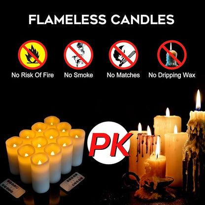 antizer Flameless Candles Battery Operated Real Wax LED Candles Set of 12 Battery Operated Candle with Remote Control for Party Wedding Holiday Decoration (D 2.2" X H 5")