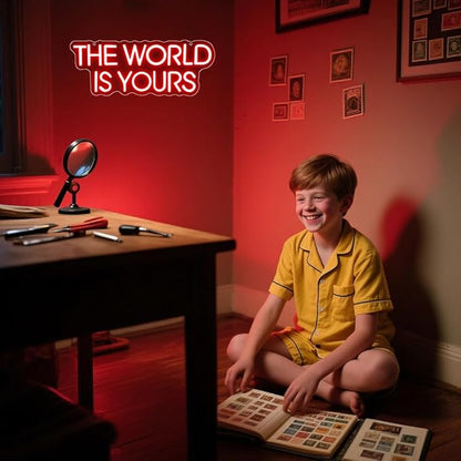 The World is Yours Neon Sign,Red Dimmable LED Light Signs for Wall Art Decor,Backdrop for Cinema Bedroom Club Party Man Cave,Gift for Boys Teen Men USB Powered（14.2"*5.5"）