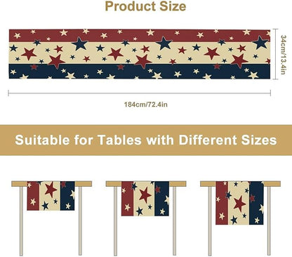 Memorial Day Table Runner, 4th of July American Patriotic Independence Day Stars Stripes Print Table Runne for Summer Holiday USA Home Decoration Party,13x36inch