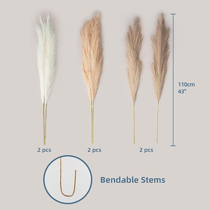EVODIS Pampas Grass Decor Tall, 43"/110cm Faux Pampas Grass 6 Stems Large Pompass Grass Branches Tall Bulk Boho Flower Arrangement for Home Room Wedding Party Decor