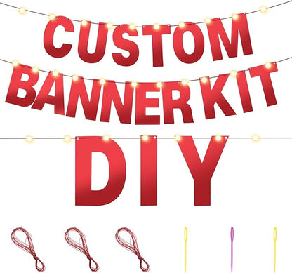 TaoBary 112 Pcs DIY Letter Kit Glitter Customizable Banner Letters Include 107 Letters and Numbers 3 Rope and 2 Needles for Birthday Halloween Christmas Wedding Valentine Party Decor(Bright Red)