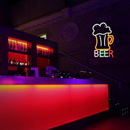 Beer Neon Sign Led Beer Signs Colorful Neon Lights for Wall Decor USB Powered 16.5’’X10.1’’Man Cave Bar Club Birthday Party Decor Kitchen Restaurant Neon Wall Signs