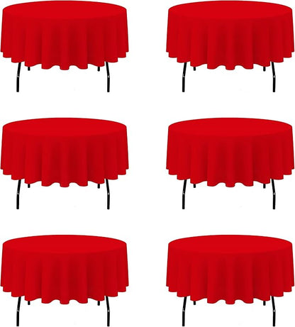 BRILLMAX 6 Pack Red Round Tablecloths 90 Inch - Circle Bulk Linen Polyester Fabric Washable Table Cloth Cover for Wedding Reception Banquet Birthday Party Buffet Restaurant