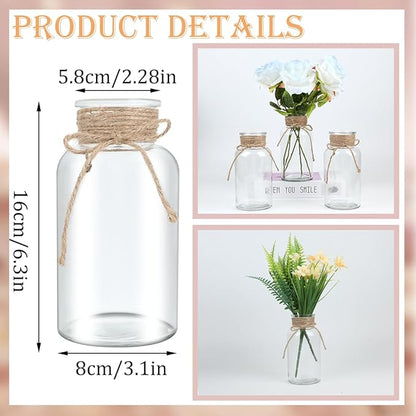 Vintage Glass Flower Vase，24 Pack Farmhouse Transparent White Glass Centerpiece Vases Mason Jars for Weddings, Parties & Home Decor Bulk (24, Transparent)
