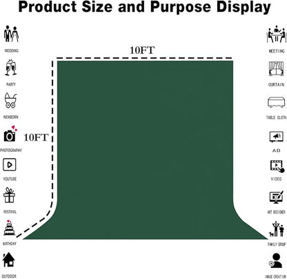 10x10FT Dark Green Screen Backdrop Photography Green Background for Streaming Zoom, Photo Studio, Collapsible High Density Screen for Video Photography and Television