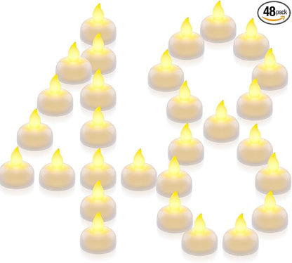 Homemory 48 Pack Waterproof Flameless Floating Tealights, Battery Flickering LED Tea Lights Candles - Wedding, Party, Centerpiece, Pool & SPA (Warm White)