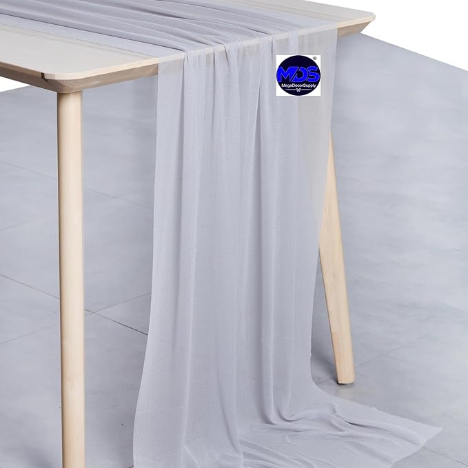 MDS 15 Pack 10ft Chiffon Table Runner 29 x 120 Inches Sheer Wedding Runner Romantic Rustic Table Runner for Wedding Decorations, Birthday Parties, Bridal Shower Party Arch Decor - Cool Gray