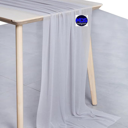 MDS Halloween Chiffon Table Runner - 12 Pack, 29 x 170 Inches, 14ft Each - Sheer Spooky Table Runners for Haunted House Parties, Trick-or-Treat Tables, Witchy Décor, Wedding & Events - Cool Gray
