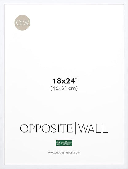 Opposite Wall - 18x24 in - White Solid Wood Picture Frame - Lightweight, Versatile & Shatterproof - Wall Hanging Poster or Photo Frame - Wall Decor for Office, Gallery & Home