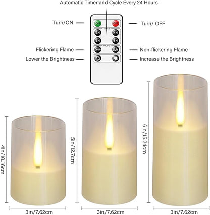 Flameless LED Candles, Upgraded Realistic Flickering Pillar Battery Operated Candles with Remote Timer, Acrylic Electric Set of 3 for Romantic Ambiance and Home Decoration（Ivory）