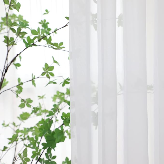 Window White Sheer Curtains 51.8x83.8 Inches Long 2 Panels Sheer Curtain Basic Rod Pocket Panel for Bedroom Children Living Room Yard Kitchen (White, 51.8" W x 83.8" L | 2 pcs)