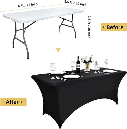 10-Pack 6ft Black Spandex Table Covers for Rectangle Standard Folding Tables - Wrinkle Resistant Stretch Tablecloths - Ultimate Fitted Table Protector for Parties, Banquet, Wedding