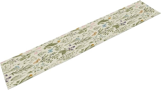 Floral Botanical Table Runner, Garden Spring Flower Botanical Butterfly Animal for Restaurant, Kitchen, Wedding, Party Rectangular Table Runner Decoration,13in（33cm） W * 36in（92cm） L