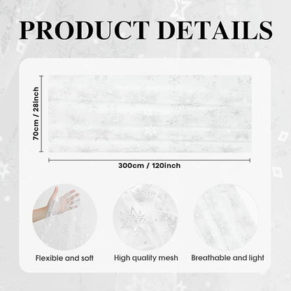 Artoid Mode Silver Snowflakes Christmas Gauze Table Runner 120 Inch 10FT, Seasonal Sheer Winter Kitchen Dining Holiday Wedding Table Decor for Home Party