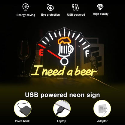 I Need a Beer Neon Sign,LED Neon Light Bar Wall Decor for Pub,Man Cave，Energy-Efficient,Shop Bar,Teen Room,Game Room Decor,Hip Hop Party Neon Signs Wall Decor,Party Bedroom Unique Gift for Beer Lovers
