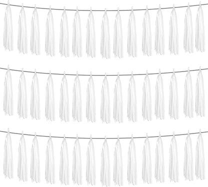 3P White Foil Fringe Metallic Tassel Streamers Banner Tassel Garland for Parade Floats, Graduation, Wedding, Birthday, Halloween, Christmas, Bridal/Baby Shower Party Decorations