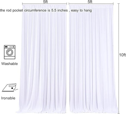 AK TRADING CO. 10 feet x 10 feet Polyester Backdrop Drapes Curtains Panels with Rod Pockets - Wedding Ceremony Party Home Window Decorations - White