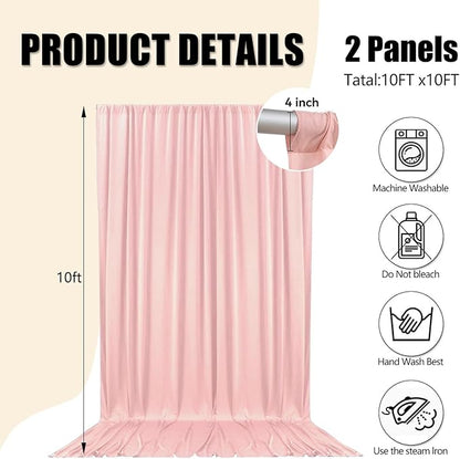 10ft x 10ft Ligt Pink Backdrop Curtains for Parties, Fabric Satin Background Curtain with Rod Pockets for Weddings, Birthday, Baby Shower, Photography, Graduation Party Backdrop Drapes, 2 Panels