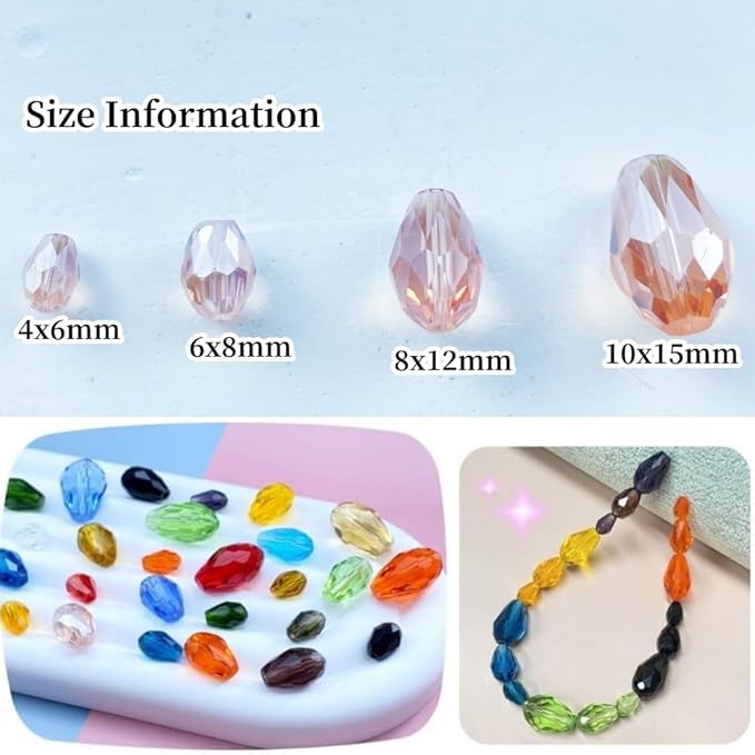 200pcs 4x6mm Teardrop Crystal Glass Beads Vertical Hole Faceted Glass Teardrop Spacer Beads for Bracelets Necklace Earring DIY Jewelry Making Craft(Pink AB)