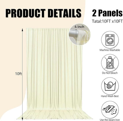 10ft x 10ft Ivory White Backdrop Curtains for Parties, Fabric Satin Background Curtain with Rod Pockets for Weddings, Birthday, Baby Shower, Photography, Graduation Party Backdrop Drapes, 2 Panels