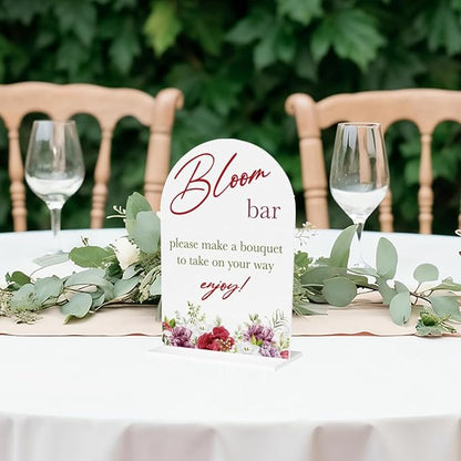 Bloom Flower Bar Sign for Wedding Bridal Shower Bouquet Bar Decor Sign Stuff Acrylic Arch Wedding Bridal Shower Baby Shower Welcome Table Signs for Ceremony and Reception 7 x 5 Inches