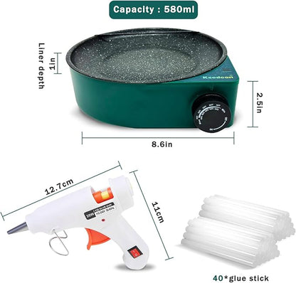 Hot Glue Melting Pot, Electric Floral Dipping Skillet Kit for Crafts with Premium 40 Glue Sticks and Mini Gun 20W for DIY Arts&Crafts