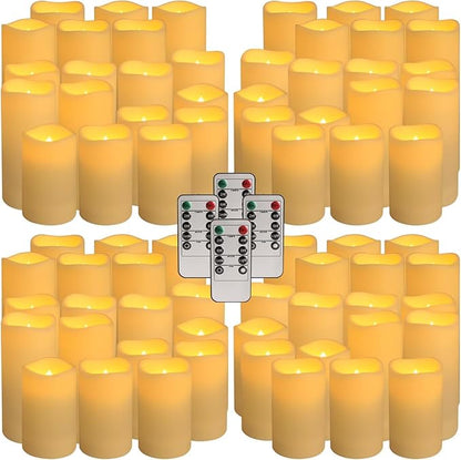 Set of 72 Waterproof Outdoor Flameless Candles, LED Candles with 4 Remote and Timer,(H 4" 5" 6" x D 2.2"),for Halloween Wedding Festiv