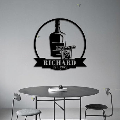 Custom Bourbon Cigar Metal Wall Art LED Light Personalized Whiskey Smoke Sign Home Bar Pub Decor Whiskey Bar Cocktail Decor Birthday Gift