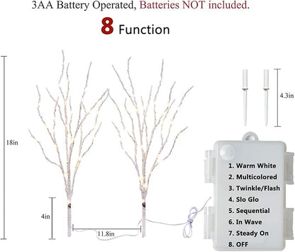 Hairui Lighted Birch Branches Battery Operated 70L 18IN Warm White and Multi Color Fairy Lights 8 Function for Halloween Home Christmas Decor