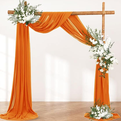 Wedding Arch Draping Fabric 2 Panels 30'' x 18FT Orange Sheer Chiffon Arch Drapery for Photo Booth Bridal Shower Baby Shower Church Decor Newborn Photography Christening Outdoor Party