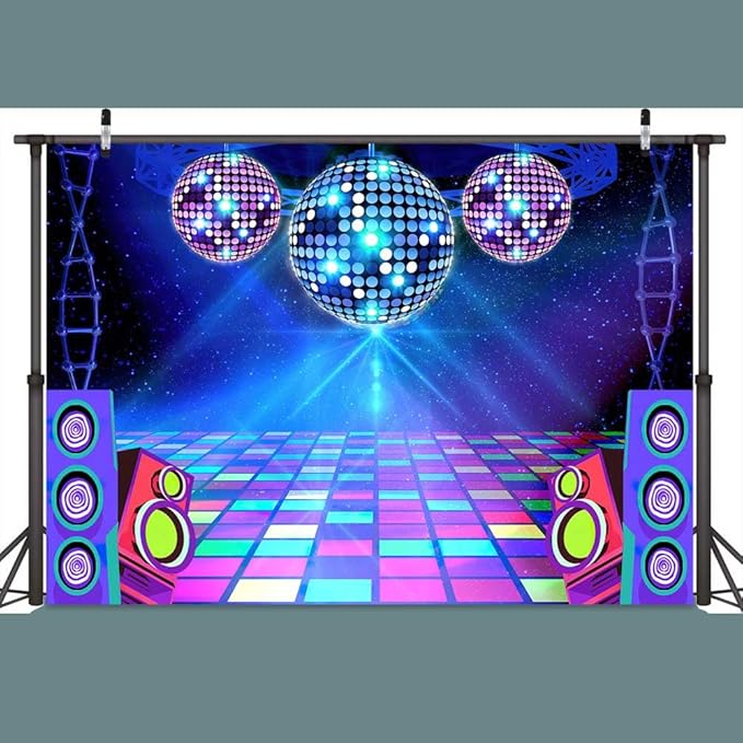 Dance Party Backdrop Retro 80s 90s Theme Stage Dance Ball Music Birthday Party Decoration DJ Photography Background 10 x 8 ft for Baby Shower Picture Photo Shoot Polyester Fabric, Green
