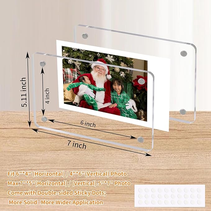 4x6 Picture Frames, Acrylic Fridge Magnetic Photo Frames Transparency Double Sided Picture Display for Refrigerator/Locker/Wall, Colorful 6 Pack