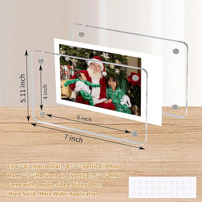 4x6 Picture Frames, Acrylic Fridge Magnetic Photo Frames Transparency Double Sided Picture Display for Refrigerator/Locker/Wall, Colorful 6 Pack
