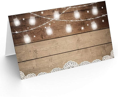 Printed Party Table Place Cards for All Occasions and Events, Set of 25 (Rustic)